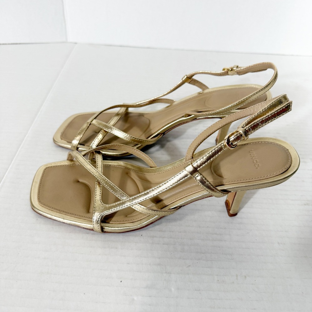 Vince Lilian Womens Leather Minimalist Champagne Gold Slingback Sandal Size 8 - Picture 4 of 7